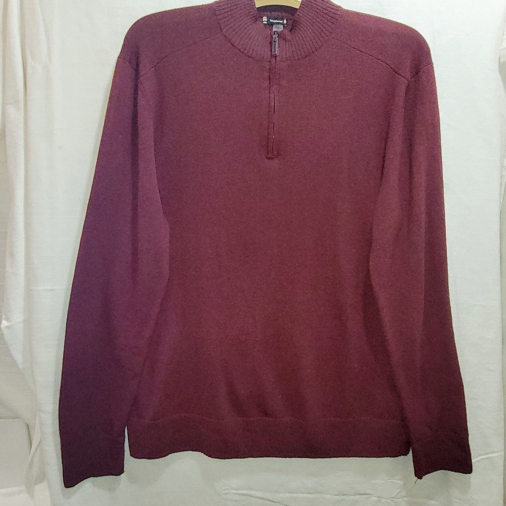Smartwool Sweater Mens Large Maroon Red Sparwood Half Zip Merino Wool Blend